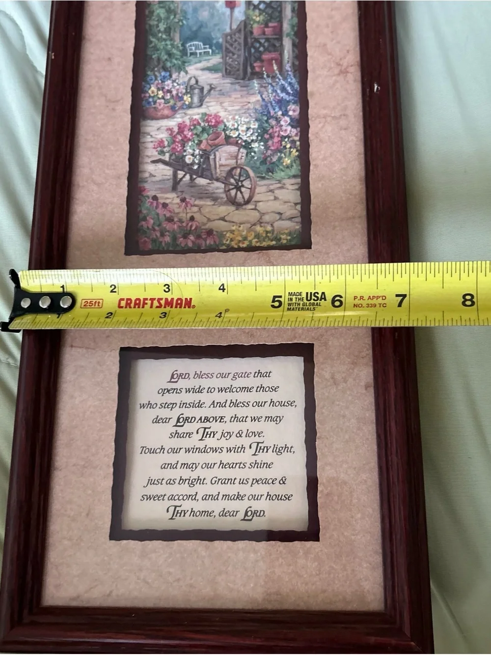 Vintage Faith Based Framed Wood + Glass Garden Whimsy Wall Decor